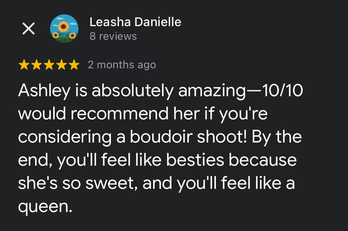 Image of Alicia's review of working with Ashley Kalbus boudoir